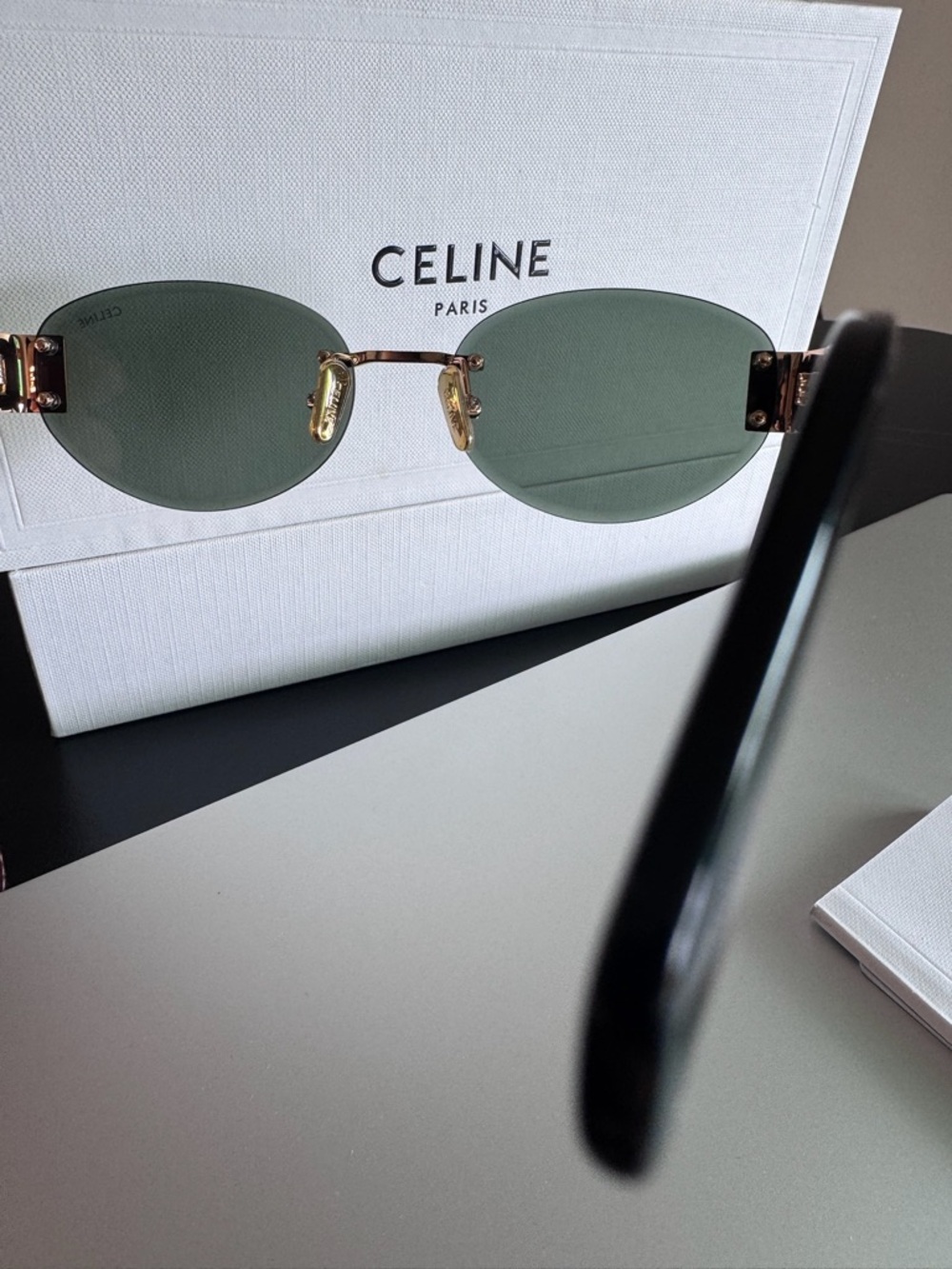 Celine Oval Sunglasses in Dark Green and Gold - Picture 6 of 14
